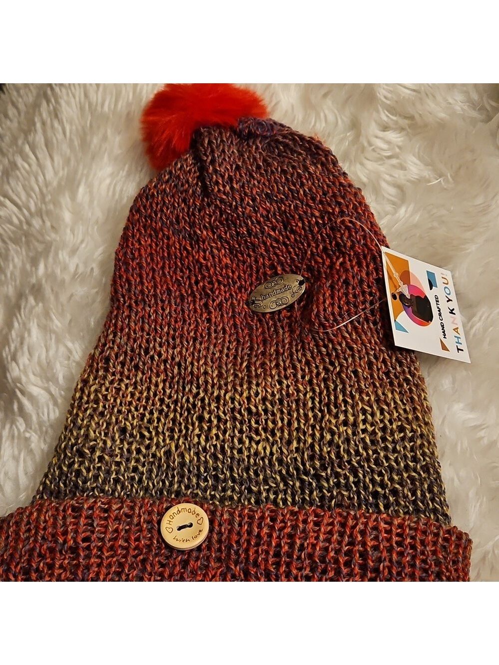 Hand Crafted Crochet Hat Handmade winter tuque Ombré hand knit beanie multicolor - Picture 14 of 17